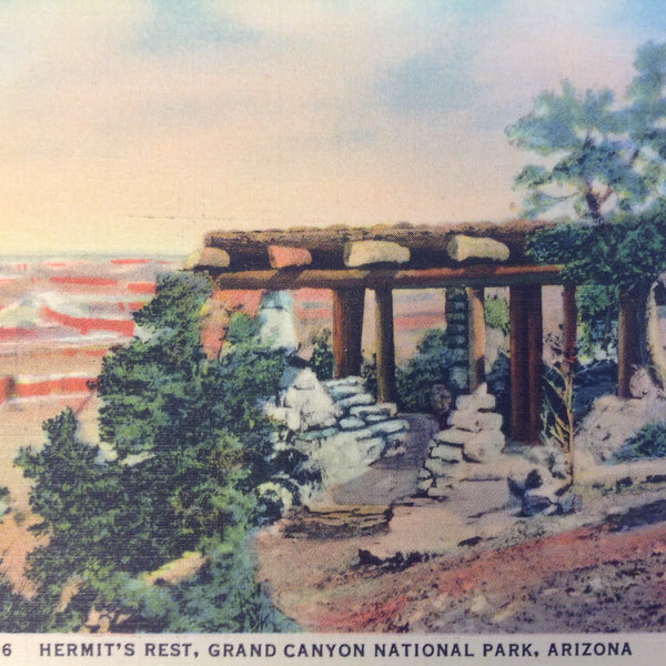 Vintage Mid Century Fred Harvey Color Postcard Hermit's Rest Grand Canyon Nat'l Park Arizona
