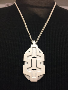 Vintage 1970's All White Abstract Pendant Necklace Unsigned Great Movement