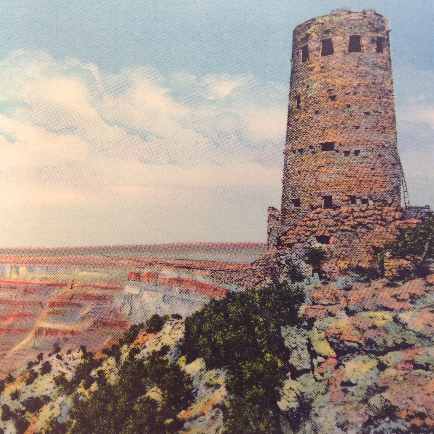Vintage Mid Century Fred Harvey Color Postcard Watchtower at Desert View Grand Canyon National Park Arizona