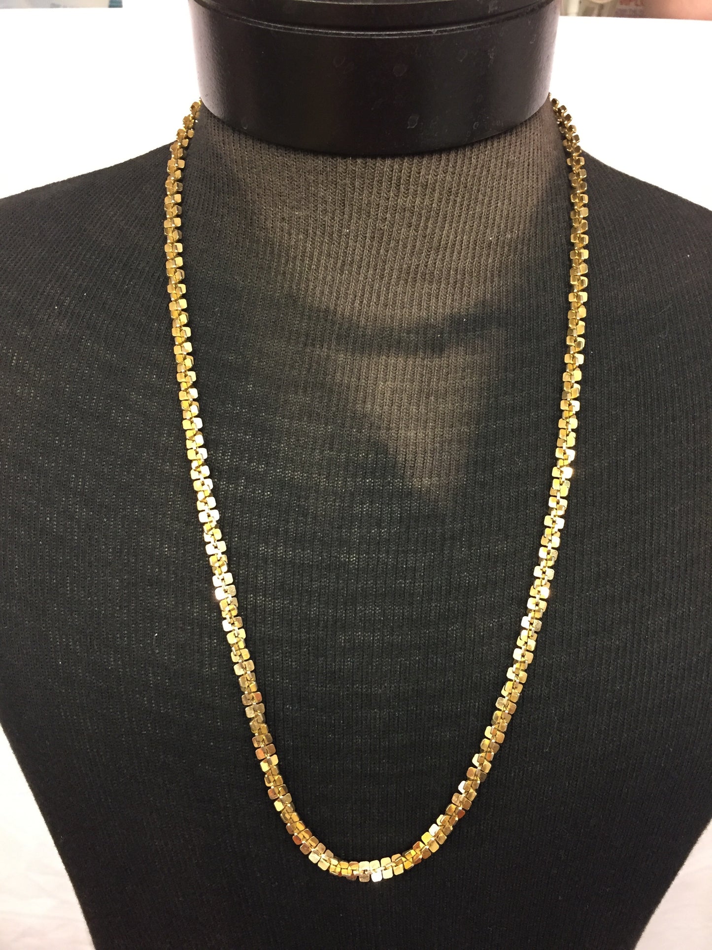 Vintage All Shiny Goldtone Cris Cross Chain Necklace Retro Unisex Unsigned