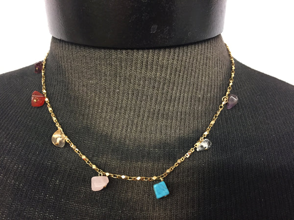 Vintage Petite Goldtone Natural Stone Necklace Crystal Quartz