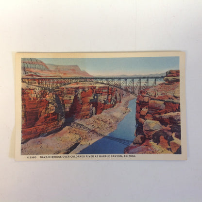 Vintage Mid Century Fred Harvey Souvenir Color Postcard Navajo Bridge Over Colorado River at Marble Canyon Arizona