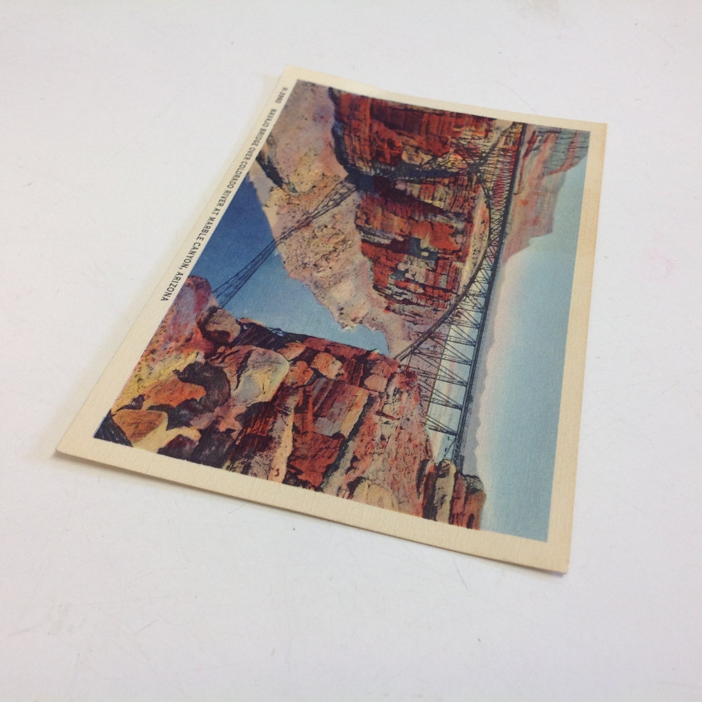 Vintage Mid Century Fred Harvey Souvenir Color Postcard Navajo Bridge Over Colorado River at Marble Canyon Arizona