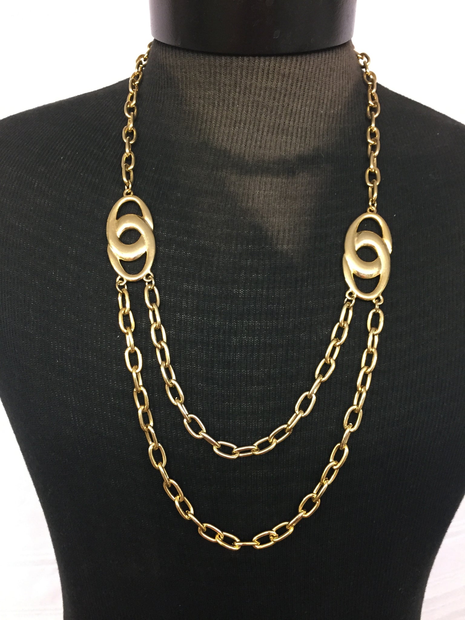Vintage All Goldtone Double Chain Statement Necklace Unsigned 1980's