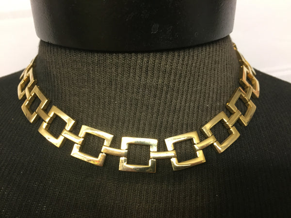 Vintage All Goldtone Square Link Collar Necklace Statement Unsigned