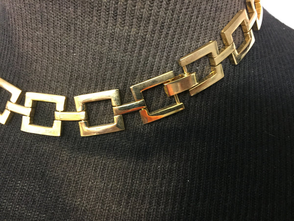 Vintage All Goldtone Square Link Collar Necklace Statement Unsigned