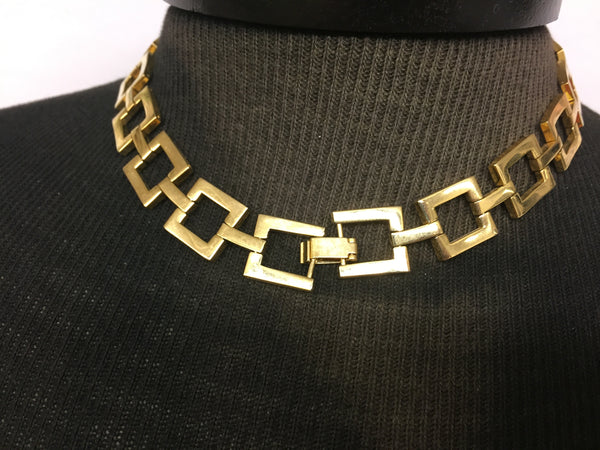 Vintage All Goldtone Square Link Collar Necklace Statement Unsigned