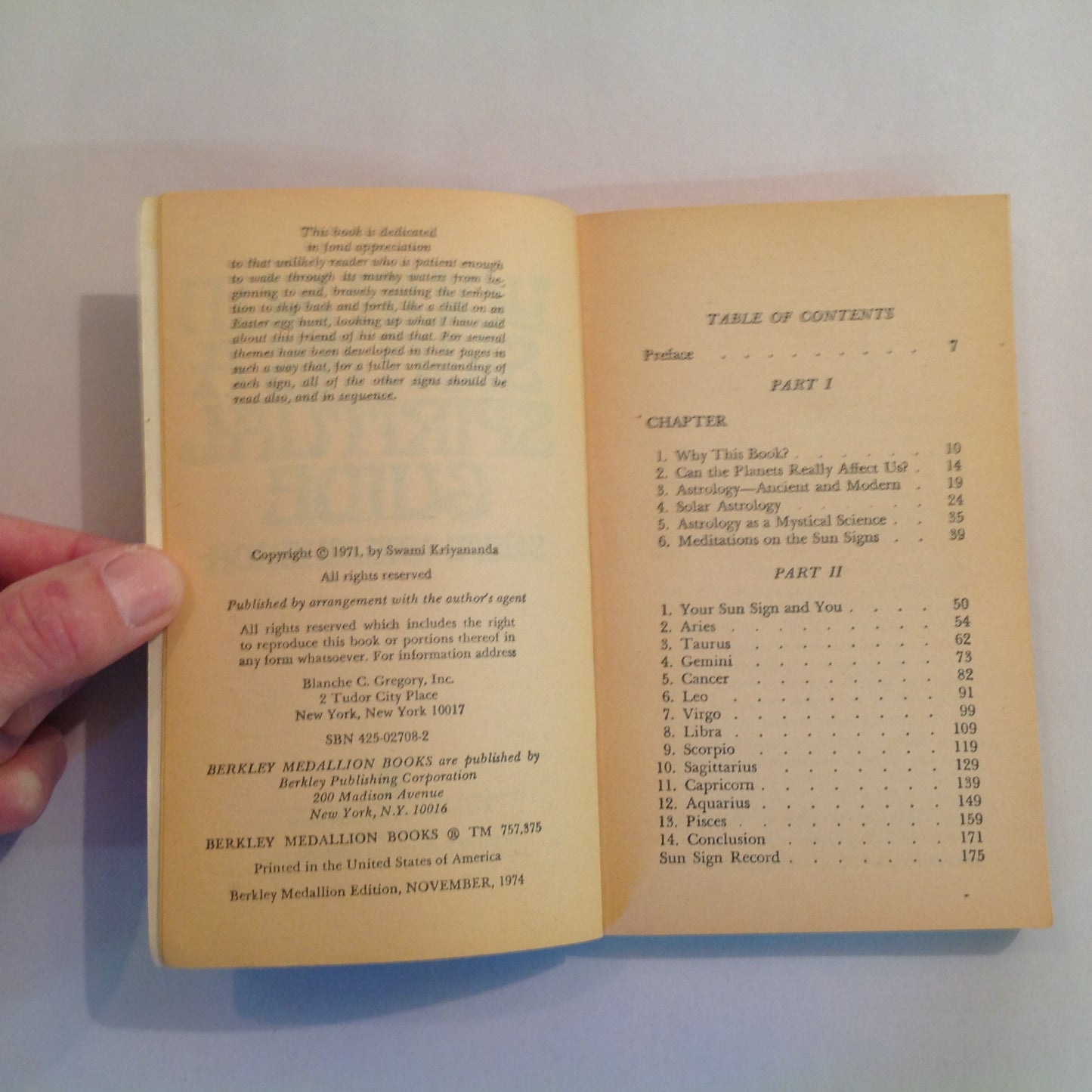 Vintage 1971 Mass Market Paperback Your Sun Sign As A Spiritual Guide Swami Kriyananda Berkley First Edition