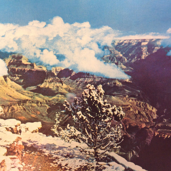 Vintage Petley Continental Card Souvenir Scalloped Edge Color Postcard White Mantle of Winter Snow and Hovering Storm Clouds Contrast Grand Canyon National Park Arizona