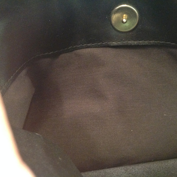 Vintage Anne Klein Black Patent Leather Clutch Purse Lion Insignia with Shoulder Strap