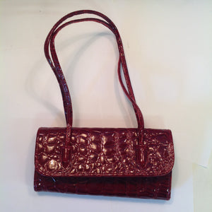 Vintage Red Vinyl Faux Alligator Handbag with Hand Straps Snap Clasp