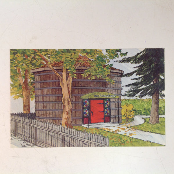 Vintage Mike Roberts Co Souvenir Color Postcard Royal Host Cellars Das Weinhaus Wine Tasting Room Watercolor Painting Lodi California
