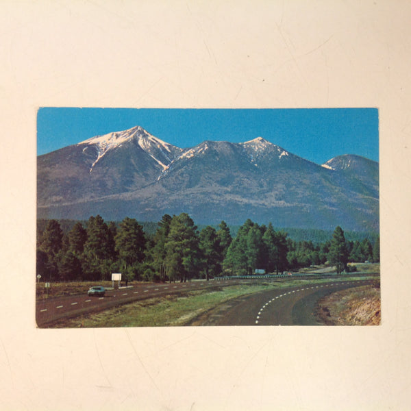 Vintage Color Postcard Rollie F Houck Photo San Francisco Peaks Along Interstate #17 Leading Into Flagstaff from Oak Creek Canyon and Phoenix Arizona