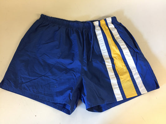 Vintage 1980's Lands End Swim Trunks Blue Yellow Stripe Retro