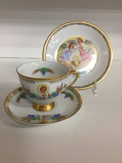 Vintage Religious 3 Piece Tea Cup, Sauce & Dessert Plate Angles JHS Christian