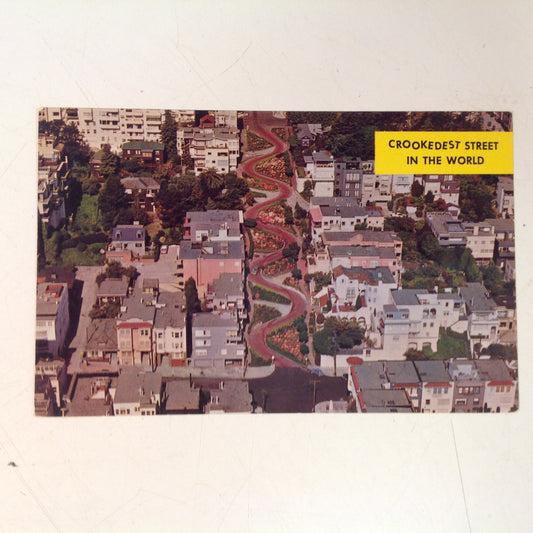 Vintage E F Clements Souvenir Color Postcard Aerial View Lombard Street between Leavenworth and Hyde Crookedest Street in the World San Francisco California