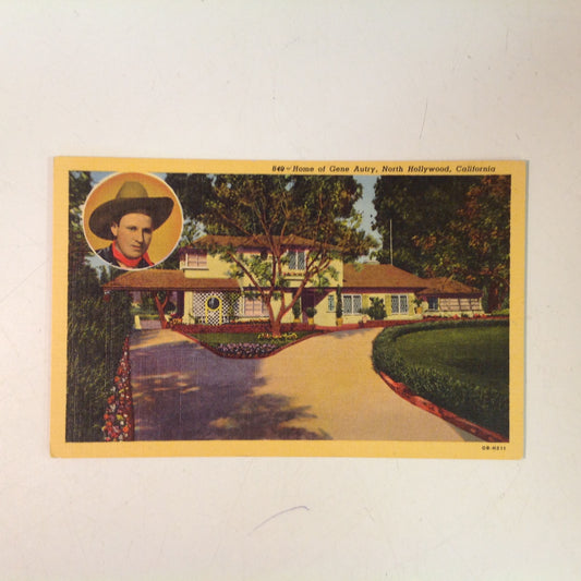 Vintage Western Publishing and Novelty Co Curteich Color Postcard Exterior and Vignette Home of Gene Autry North Hollywood California
