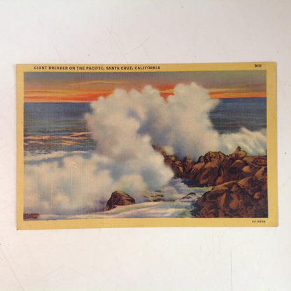 Vintage 1957 Pictorial Wonderland Art-Tone Souvenir Color Postcard Cliff Drive Giant Breaker Santa Cruz California