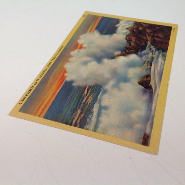 Vintage Souvenir Pictorial Wonderland Art-Tone Color Postcard Giant Breaker on the Pacific Cliff Drive Santa Cruz California