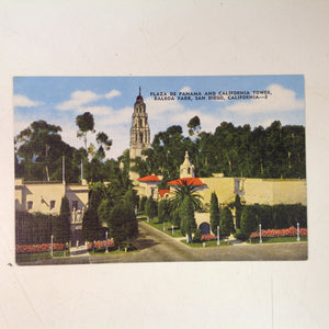 Vintage Hopkins News Agency Natural Color Card Souvenir Color Postcard Plaza de Panama and California Tower at Balboa Park San Diego California