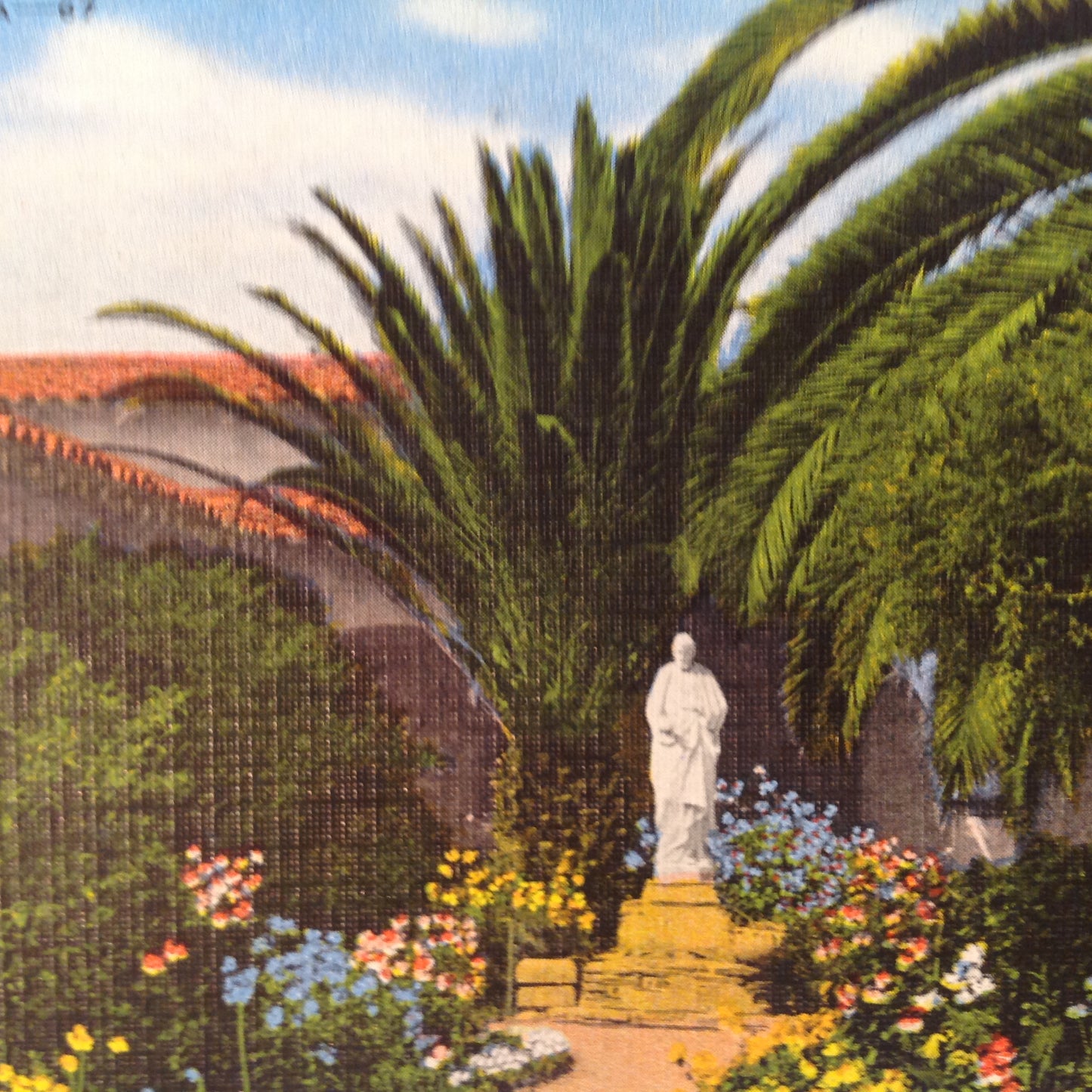Vintage Hopkins News Agency Color Postcard Inner Court and Garden Mission San Diego California