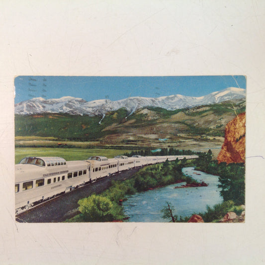 Vintage 1953 Souvenir Color Postcard California Zephyr with Vista Dome Cars Rocky Mountain Pass Colorado