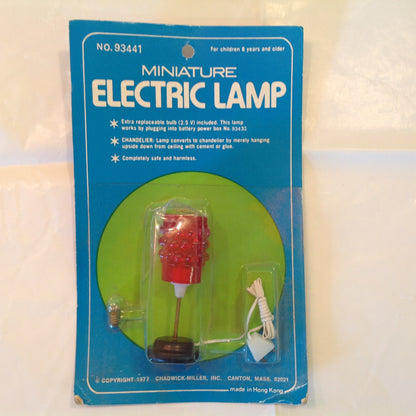 Vintage 1977 NOS Chadwick-Miller Dollhouse Miniature Electric Lamp No. 93441 Red Bubble Shade