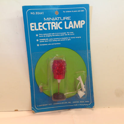 Vintage 1977 NOS Chadwick-Miller Dollhouse Miniature Electric Lamp No. 93441 Red Bubble Shade