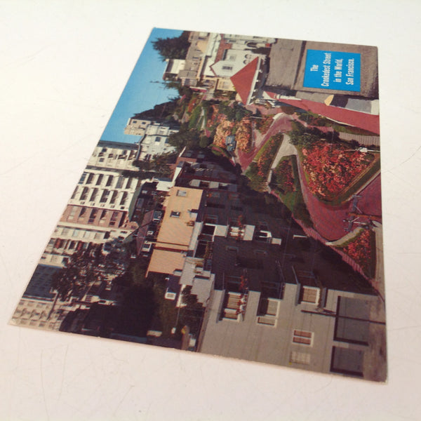 Vintage Mid Century H S Crocker Souvenir Color Postcard Lombard Street Crookedest Street Overhead View San Francisco California