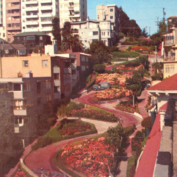 Vintage Mid Century H S Crocker Souvenir Color Postcard Lombard Street Crookedest Street Overhead View San Francisco California