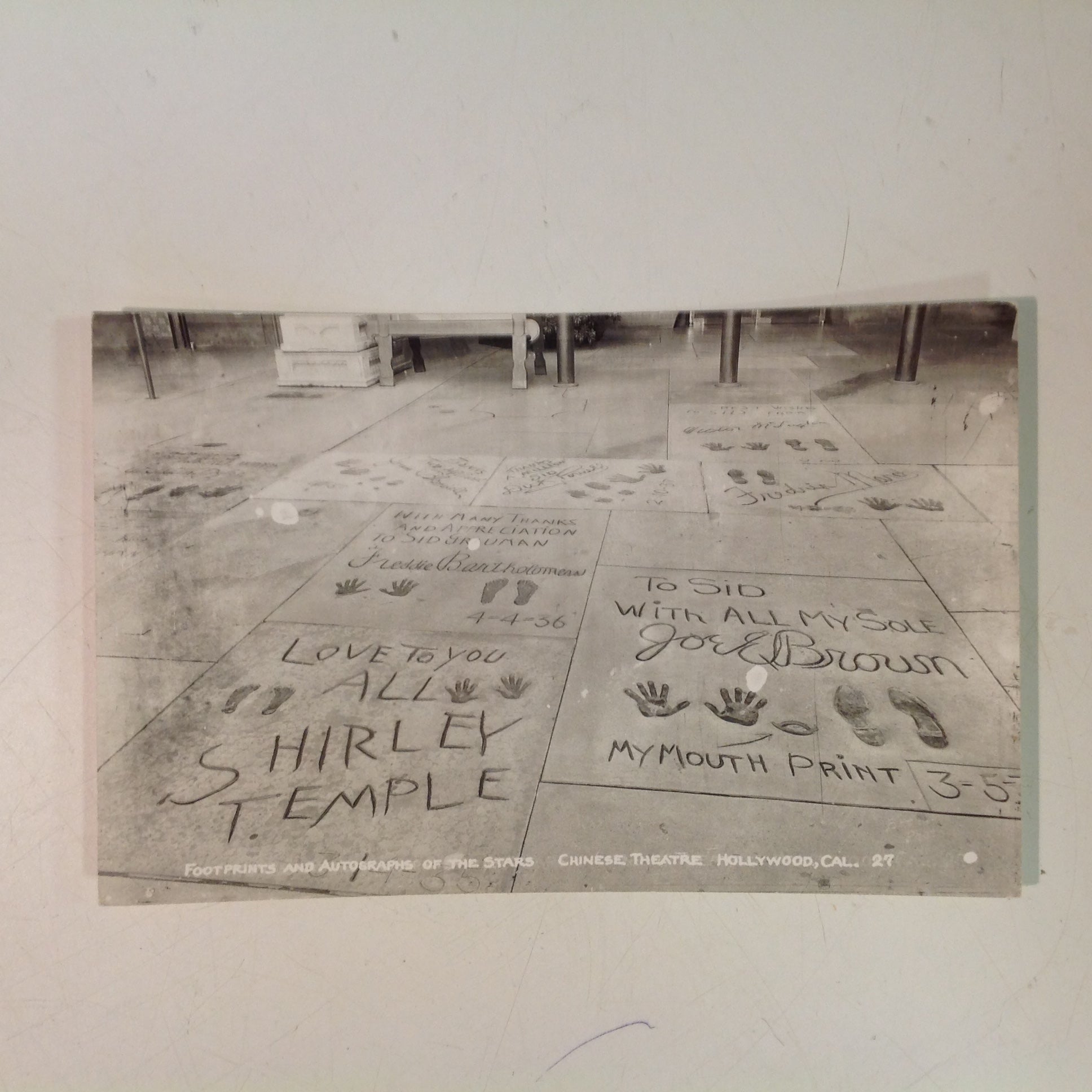 Vintage Souvenir B&W Real Photo Postcard Footprints and Autographs of the Stars Chinese Theatre Hollywood California