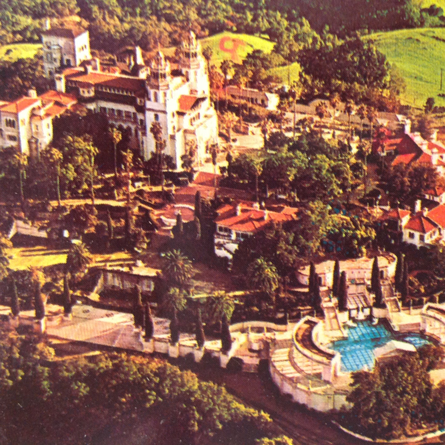 Vintage 1977 Plastichrome by Colourpicture Aerial View of Hearst Castle and Grounds Southern California America's Scenic Wonderland