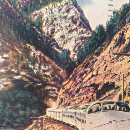 Vintage 1953 Souvenir Color Postcard California Zephyr with Vista-Dome Mountain Valley Passage