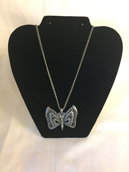 Vintage Designer RAZZA Stunning Pewter Butterfly Pendant Necklace