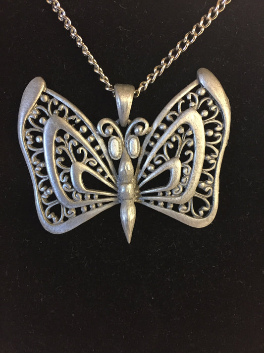 Vintage Designer RAZZA Stunning Pewter Butterfly Pendant Necklace