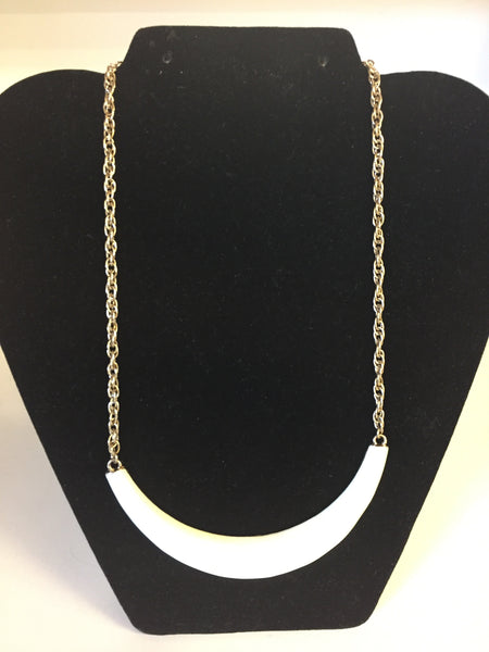 Vintage Goldtone White Enamel Curved Bar Necklace Collar