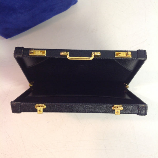 Vintage Black Miniature Briefcase Business Card Wallet with Royal Blue Satchel