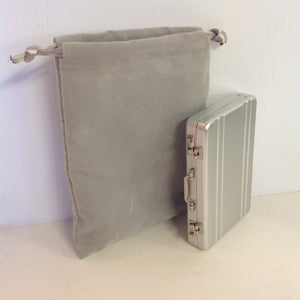 Vintage Kikkerland Miniature Briefcase Steel Sheen Business Card Wallet with Grey Satchel