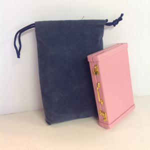 Vintage Kikkerland Miniature Briefcase-Style Pink Business Card Wallet with Slate Blue Satchel