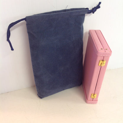 Vintage Kikkerland Miniature Briefcase-Style Pink Business Card Wallet with Slate Blue Satchel