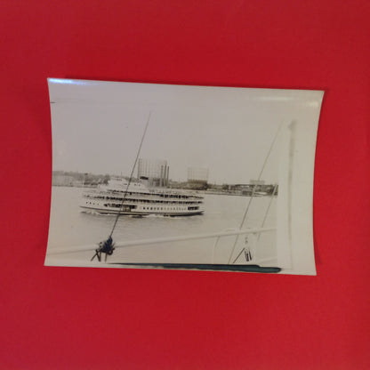 Vintage B&W Photograph Boblo Island Ship Columbia From Exterior Deck of Passing Ship