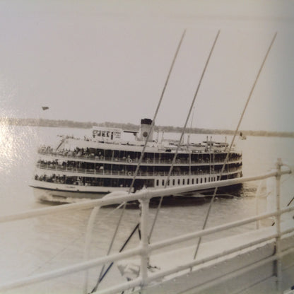 Vintage B&W Photograph Boblo Island Ships Passing the Columbia Exterior Deck Shot