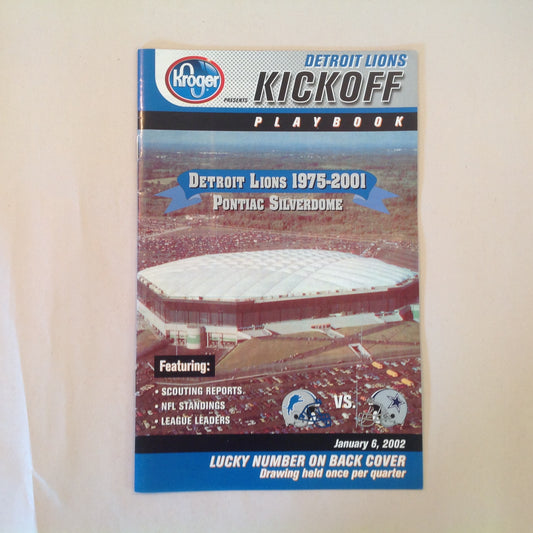 Vintage January 6 2002 Detroit Lions Presents: Kickoff Playbook Pontiac Silverdome 1975-2001 Lions Vs. Dallas Cowboys