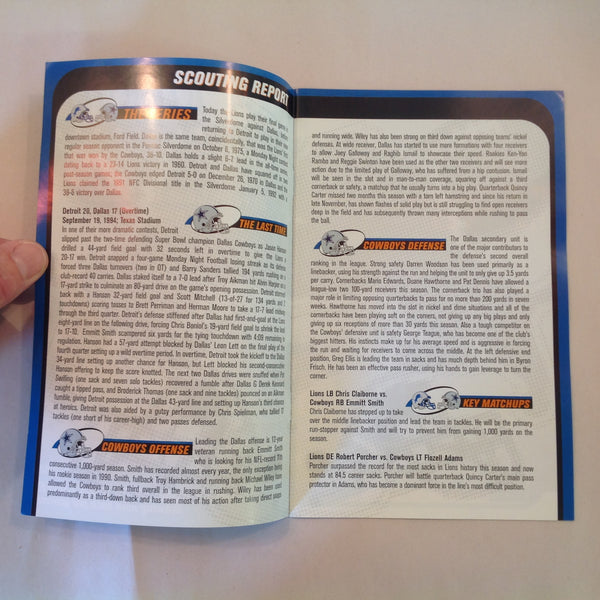 Vintage January 6 2002 Detroit Lions Presents: Kickoff Playbook Pontiac Silverdome 1975-2001 Lions Vs. Dallas Cowboys
