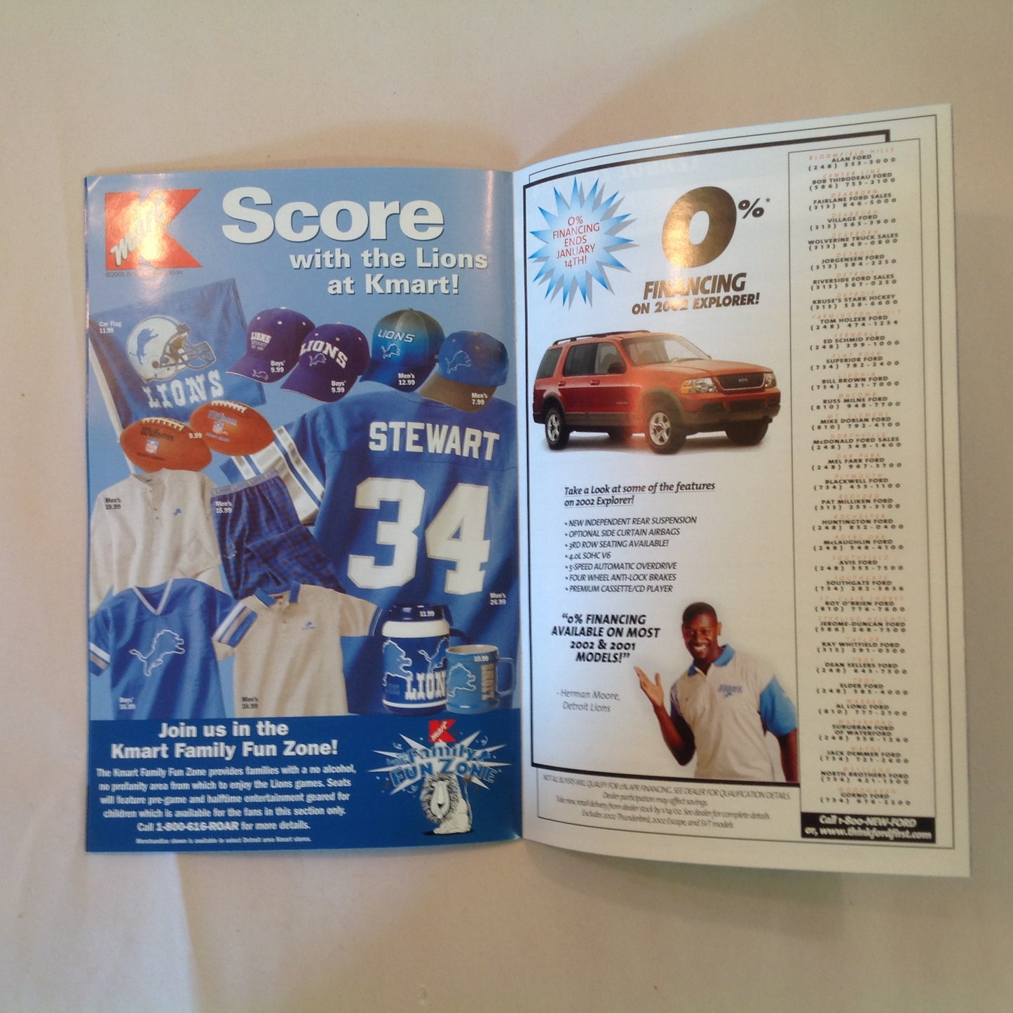 Vintage January 6 2002 Detroit Lions Presents: Kickoff Playbook Pontiac Silverdome 1975-2001 Lions Vs. Dallas Cowboys
