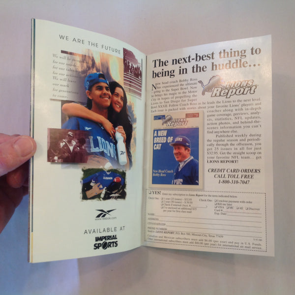 Vintage September 7 1997 Detroit Lions Presents: Kickoff Playbook Lions Vs. Tampa Bay Buccaneers