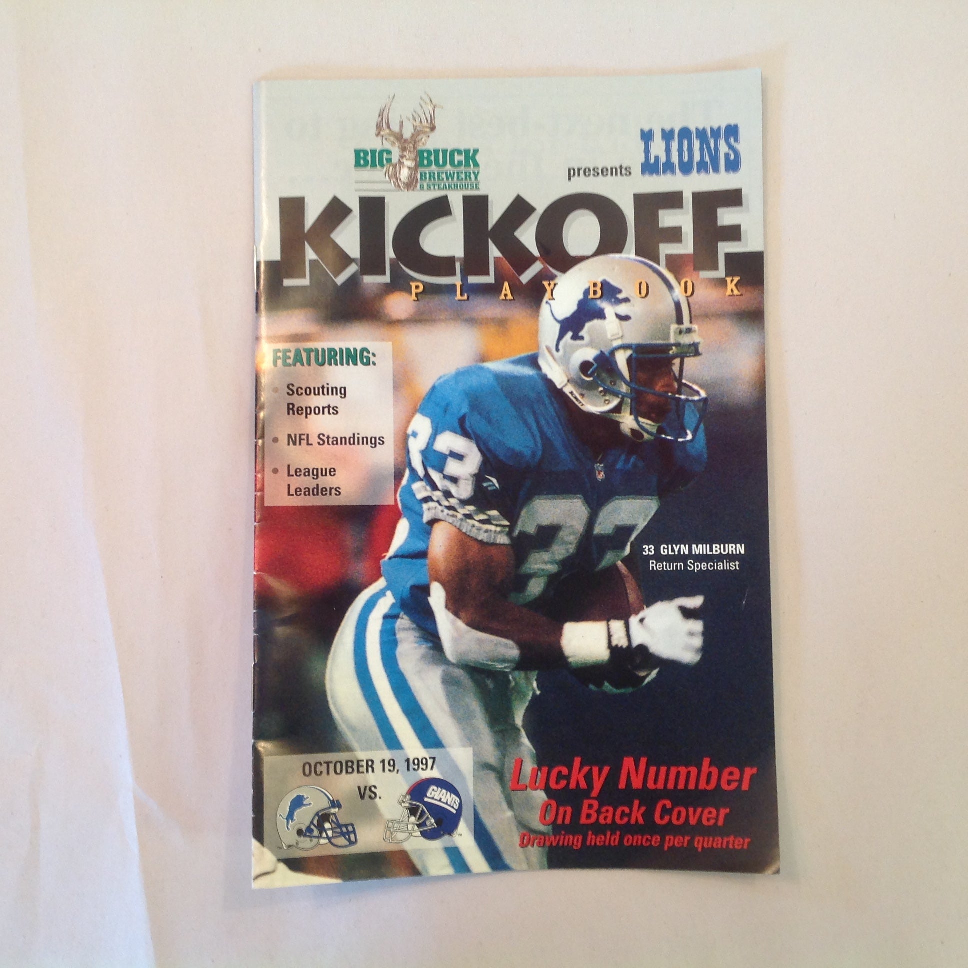 Vintage October 19 1997 Detroit Lions Presents: Kickoff Playbook Lions Vs. New York Giants