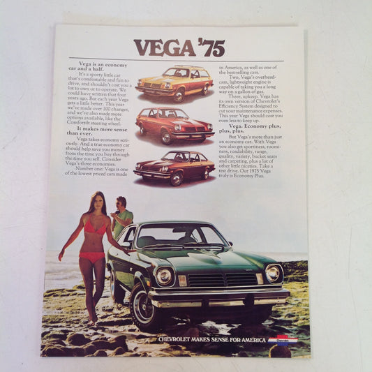 Vintage 1974-75 Chevrolet VEGA '75 Informational Sales Brochure Color Photo GMC