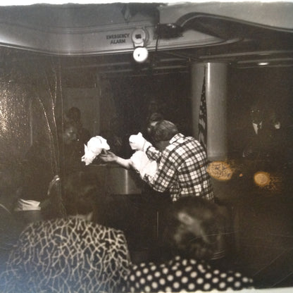 Vintage Mid Century B&W Photo SS South American Cruise Show Plaid Shirt and Funny Gloves