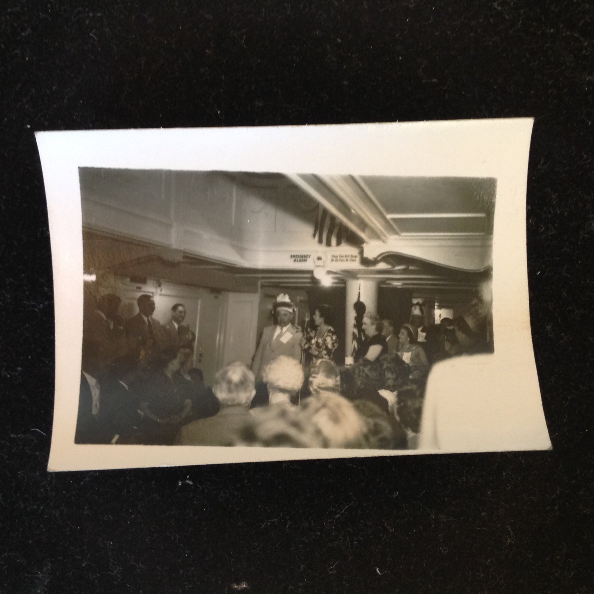 Vintage Mid Century B&W Photo SS South American Cruise Show Crowned with Funny Hat